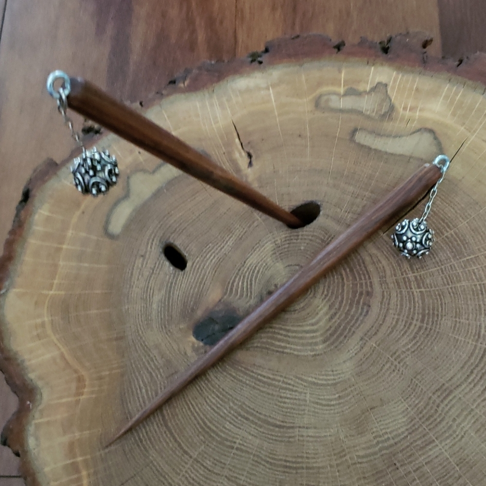 NEW Wood & Solid Sterling Bead Drop Hairsticks
